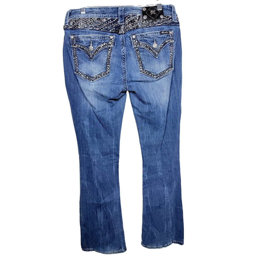 Miss Me Womens Mid-Rise Bootcut Jeans 31 Blue Bling Cowgirl Rodeo Western Denim